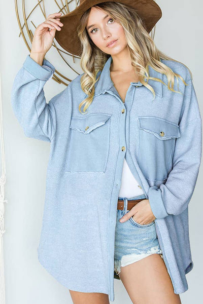 Shirts - Bucketlist Oversized Shirt Top with Big Chest Pockets - Girl Intuitive - Bucketlist - S / Blue