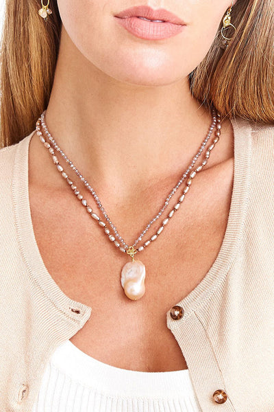 Necklace - Chan Luu Taupe Pearl Mix Baroque Pendant Necklace - Girl Intuitive - Chan Luu -
