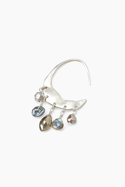 earrings - Chan Luu Petite Crescent Grey Pearl and Labradorite Mix Silver Hoop Earrings - Girl Intuitive - Chan Luu -