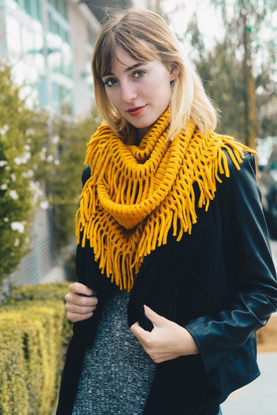 Scarves - Chenille Tassel Infinity Scarf - Girl Intuitive - Leto - Yellow