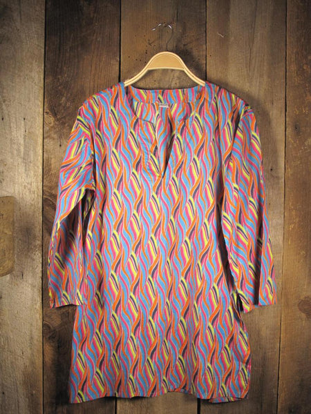 Tunic - Cotton Tunic Top Multicolor Waves - Girl Intuitive - Nusantara -