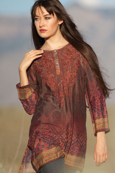 Tunic - Deena Burgundy Silk Tunic Top - Girl Intuitive - Sevya -