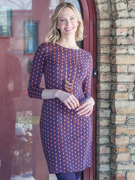 Dresses - Mata Traders Knit Sheath Dress Plum Bloom - Girl Intuitive - Mata Traders -