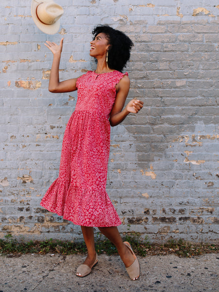 red daisy print dress Beautiful Daisy Flower Maxi Dress in Red and Lavender