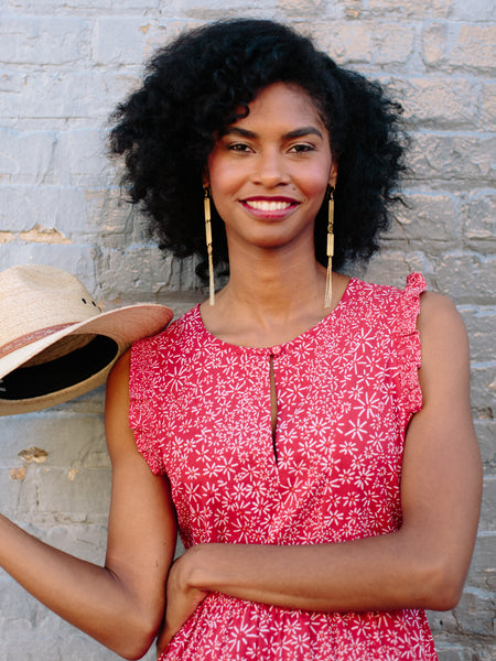 red daisy dress Red Daisy Print V-neck Long Sleeve Dress By Quaint