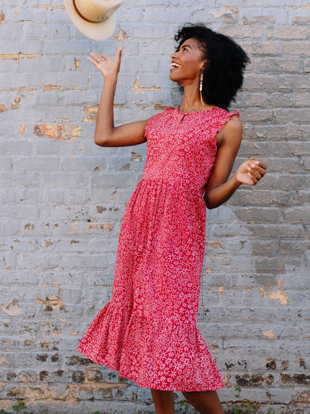 Mata Traders Ruffled Midi Dress Red Daisy Mata Traders Ruffled Midi Dress Red Daisy