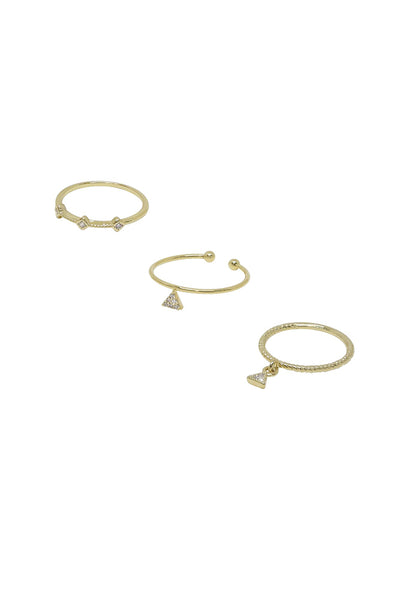 Ring - Ettika Geometric Dainty Ring Set of 3 in Gold with Crystals - Girl Intuitive - Ettika -