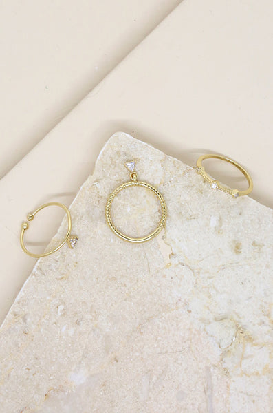 Ring - Ettika Geometric Dainty Ring Set of 3 in Gold with Crystals - Girl Intuitive - Ettika -
