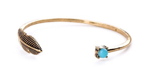 bracelet - Turquoise and Feather Bangle Bracelet - Girl Intuitive - Girl Intuitive -