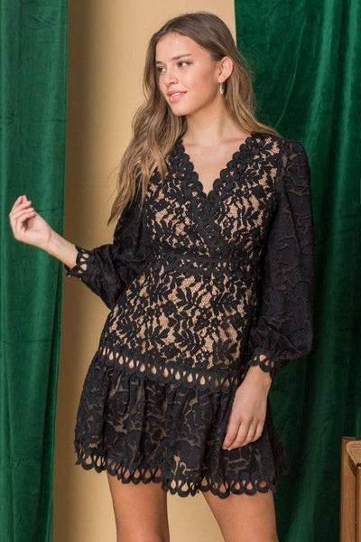 Flying Tomato Woven Lace Black Short Dress Flying Tomato Woven Lace Black Short Dress