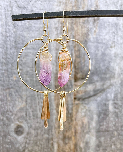 earrings - Large Quartz Crystal Hoop Earrings with Spikes - Girl Intuitive - Quinn Sharp -
