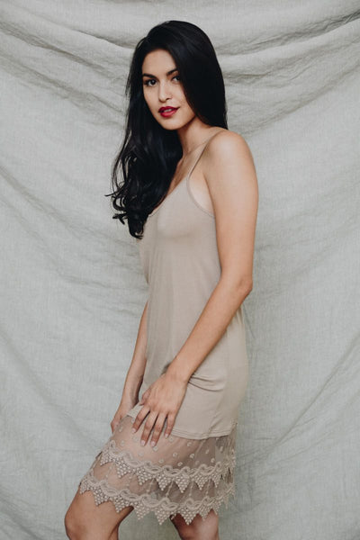 Slip - Layering Lace Trim Tank Slip - Girl Intuitive - Leto - S / Tan