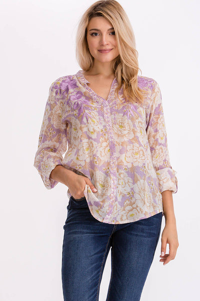 Tunic - Floral Printed Tunic with Lavender Embroidery - Girl Intuitive - Magazine Clothing -