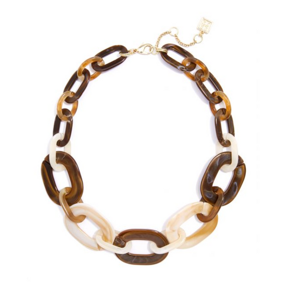 Necklace - Marbled Links Collar Necklace - Girl Intuitive - Zenzii - Brown