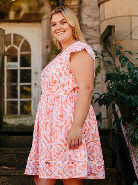 Dresses - Mata Traders Dotted Trim Plus Size Dress Coral - Girl Intuitive - Mata Traders -