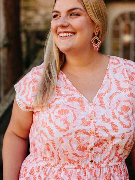 Dresses - Mata Traders Dotted Trim Plus Size Dress Coral - Girl Intuitive - Mata Traders -