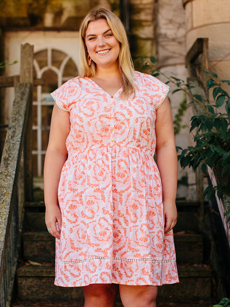 Dresses - Mata Traders Dotted Trim Plus Size Dress Coral - Girl Intuitive - Mata Traders -