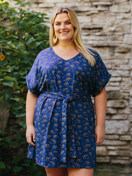 Plus Size Dress - Mata Traders Montrose Plus Size Tie Dress Elephants - Girl Intuitive - Mata Traders -