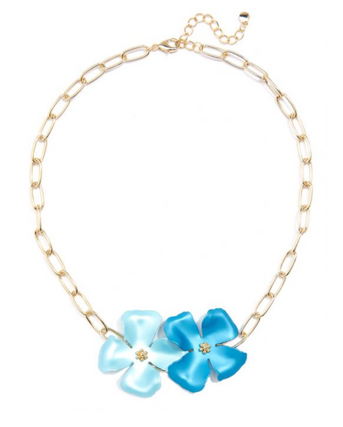 Necklace - Metallic Flower Chain Collar Necklace - Girl Intuitive - Zenzii - Turquoise