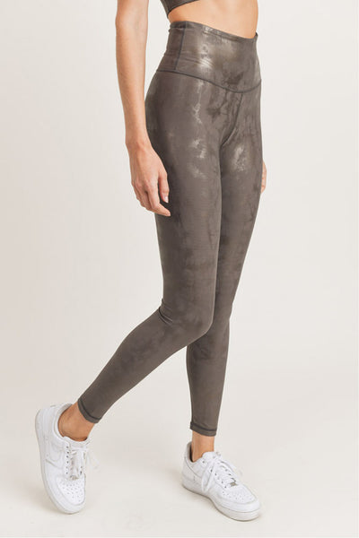 Leggings - Mono B Overlay Metallic Foil Print Highwaist Leggings - Girl Intuitive - Mono B - XS / Brown