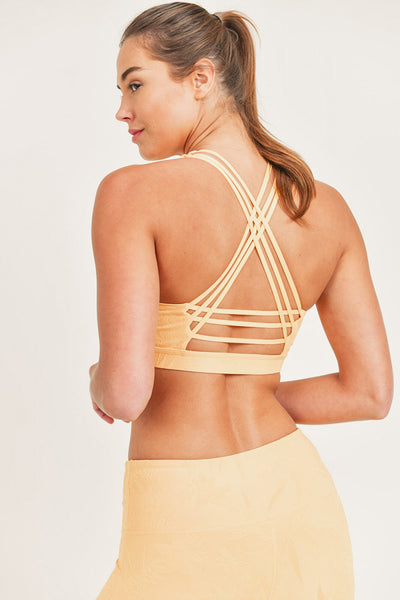 Sports Bra - Mono B Textured Floral Jacquard TACTEL® Cross Back Sports Bra - Girl Intuitive - Mono B - S / Yellow