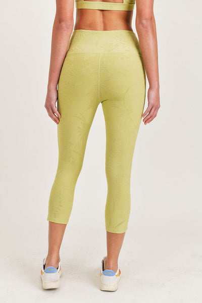 Leggings - Mono B Textured Floral Jacquard TACTEL® Highwaist Capri Leggings - Girl Intuitive - Mono B -