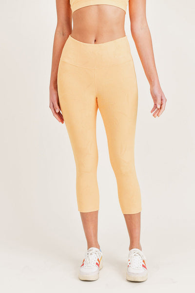 Leggings - Mono B Textured Floral Jacquard TACTEL® Highwaist Capri Leggings - Girl Intuitive - Mono B - S / Yellow