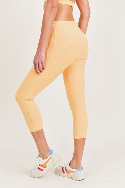 Leggings - Mono B Textured Floral Jacquard TACTEL® Highwaist Capri Leggings - Girl Intuitive - Mono B -