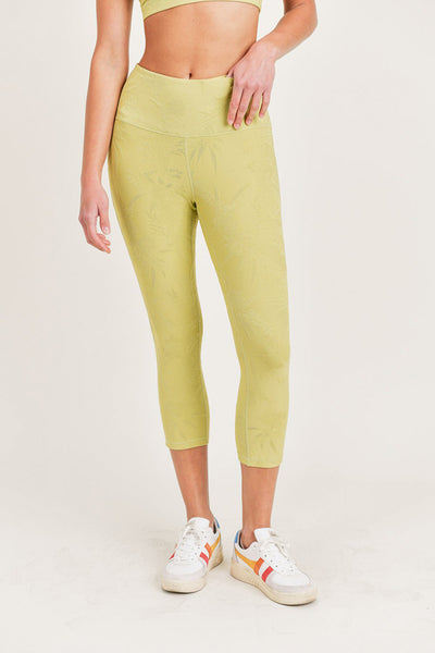 Leggings - Mono B Textured Floral Jacquard TACTEL® Highwaist Capri Leggings - Girl Intuitive - Mono B - S / Green