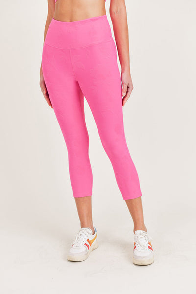 Leggings - Mono B Textured Roses Jacquard TACTEL® Highwaist Capri Leggings - Girl Intuitive - Mono B -