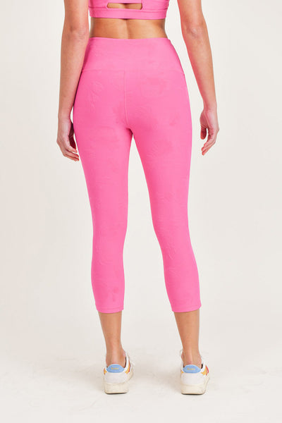 Leggings - Mono B Textured Roses Jacquard TACTEL® Highwaist Capri Leggings - Girl Intuitive - Mono B -