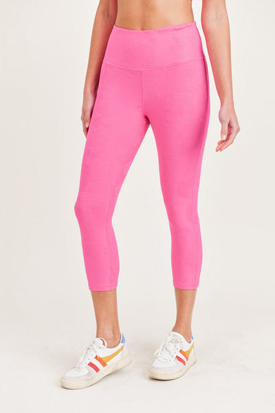 Leggings - Mono B Textured Roses Jacquard TACTEL® Highwaist Capri Leggings - Girl Intuitive - Mono B -