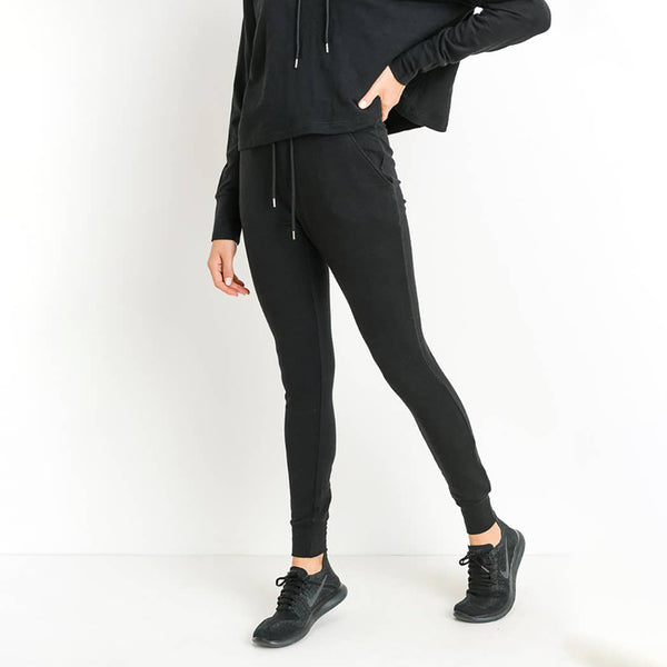 Pants - Mono B Highwaist Slim-Fit Cuffed Joggers - Girl Intuitive - Mono B - S / Black