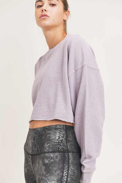 Sweatshirts - Mono B Cropped Jacquard Mineral Wash Pullover - Girl Intuitive - Mono B - S / Purple