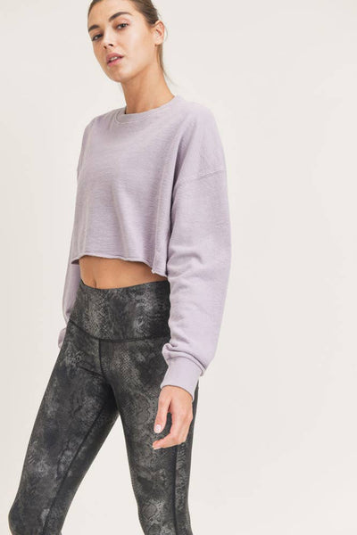 Sweatshirts - Mono B Cropped Jacquard Mineral Wash Pullover - Girl Intuitive - Mono B - M / Purple