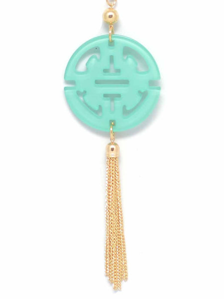 Necklace - Travel Tassel Long Necklace - Girl Intuitive - Zenzii - Green