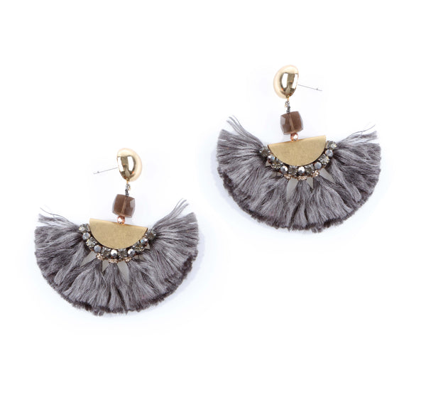 earrings - Nakamol Glam Fringe Earrings in Gray - Girl Intuitive - Nakamol -