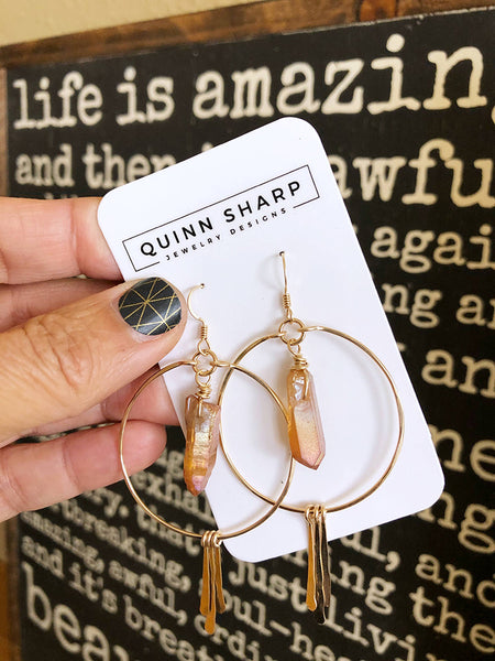 earrings - Large Quartz Crystal Hoop Earrings with Spikes - Girl Intuitive - Quinn Sharp -