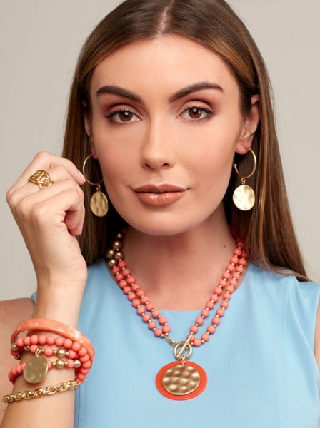 Necklace - Resin and Matte Coin Beaded Long Necklace - Girl Intuitive - Zenzii -