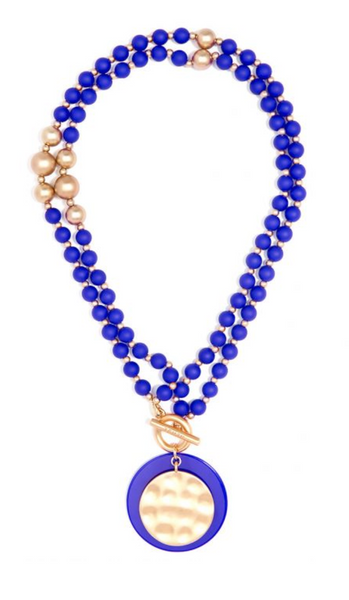 Necklace - Resin and Matte Coin Beaded Long Necklace - Girl Intuitive - Zenzii - Blue