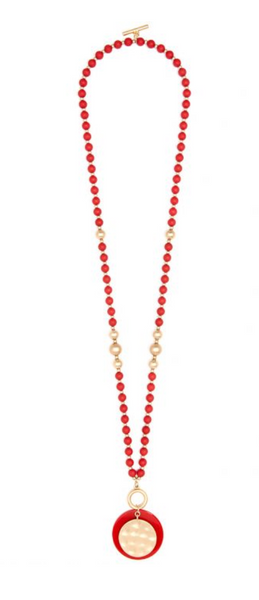 Necklace - Resin and Matte Coin Beaded Long Necklace - Girl Intuitive - Zenzii -