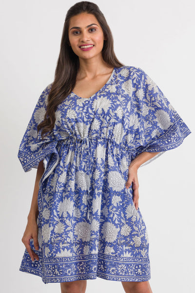 Kaftan - Sevya Block Print Cotton Caftan - Girl Intuitive - Sevya - OS / Periwinkle