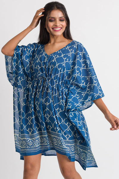 Kaftan - Sevya Block Print Cotton Caftan - Girl Intuitive - Sevya - OS / Indigo