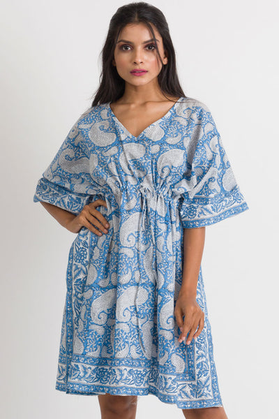 Kaftan - Sevya Block Print Cotton Caftan - Girl Intuitive - Sevya - OS / Blue