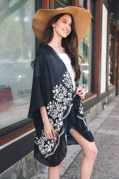 Floral Embroidered Stitch Short Kimono Girl Intuitive Floral Embroidered Stitch Short Kimono Girl Intuitive