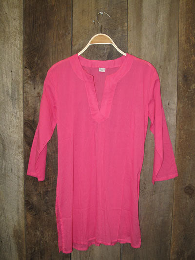 Tunic - Solid Colors Cotton Tunic Tops - Girl Intuitive - Nusantara - XXL / Hot Pink