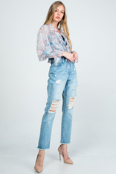 Jeans - Special A Distressed High Rise Mom Jeans - Girl Intuitive - Special A -