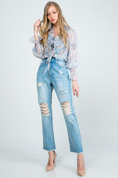 Jeans - Special A Distressed High Rise Mom Jeans - Girl Intuitive - Special A -