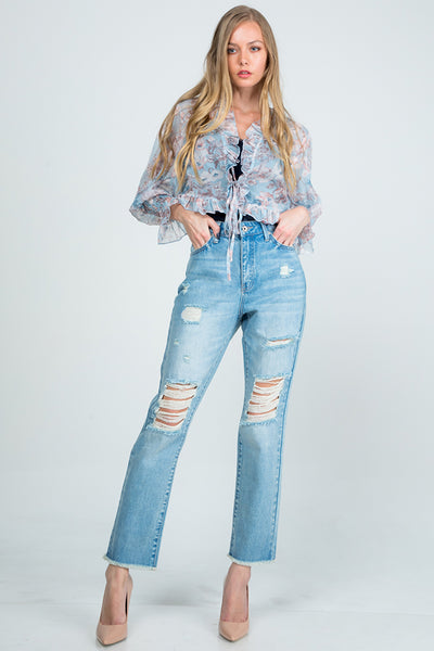 Jeans - Special A Distressed High Rise Mom Jeans - Girl Intuitive - Special A -