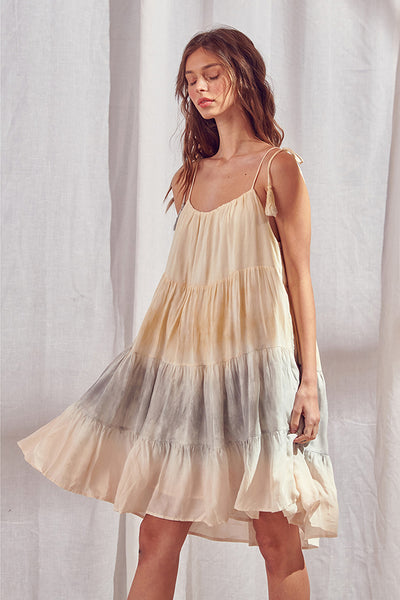Storia Muted Tie-Dye Trapeze Mini Dress M / Beige/Yellow/Gray Storia Muted Tie-Dye Trapeze Mini Dress M / Beige/Yellow/Gray